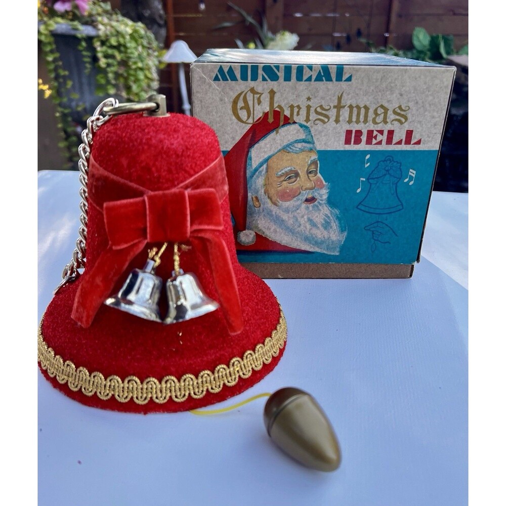 Vintage 1950s/1960s Japan Musical Christmas Bell – Flocked Velvet, Working